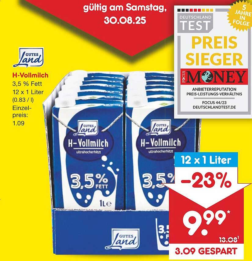 Gutes Land H-Vollmilch 12 x 1 Liter
