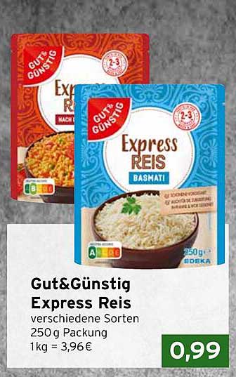 Gut&Günstig Express Reis - verschiedene Sorten 250 g Packung