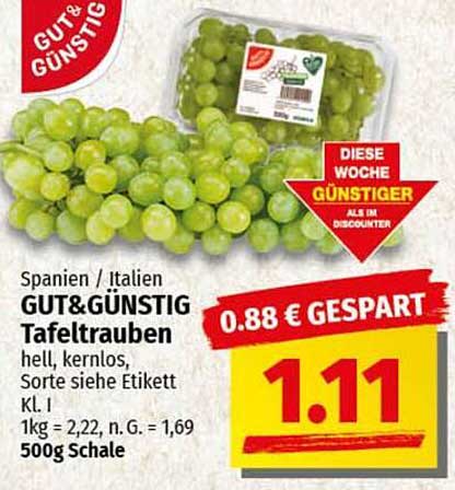 GUT&GÜNSTIG Tafeltrauben - hell, kernlos