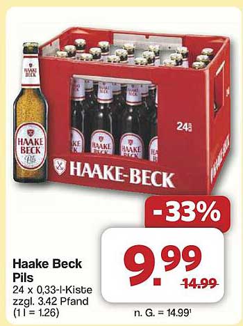 Haake Beck Pils 24 x 0,33-L-Kiste für nur 9,99 €