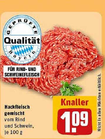 Hackfleisch gemischt vom Rind und Schwein, je 100 g