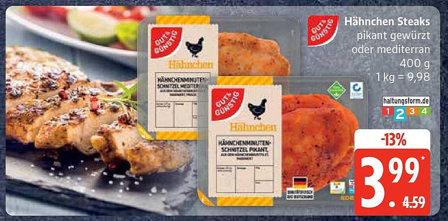 Hähnchen Steaks pikant gewürzt oder mediterran 400 g