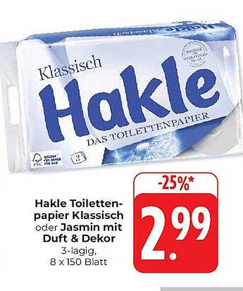 Hakle Toilettenpapier Klassisch oder Jasmin mit Duft & Dekor 3-lagig, 8 x 150 Blatt