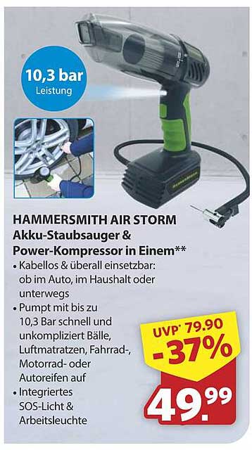 HAMMERSMITH AIR STORM Akku-Staubsauger & Power-Kompressor in Einem