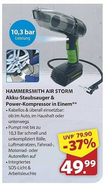 HAMMERSMITH AIR STORM Akku-Staubsauger & Power-Kompressor in Einem