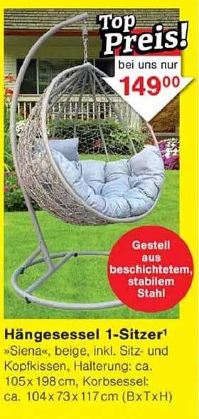 Hängesessel 1-Sitzer »Siena«, beige, inkl. Sitz- und Kopfkissen