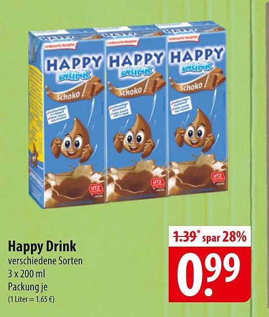 Happy Drink - verschiedene Sorten, 3 x 200 ml