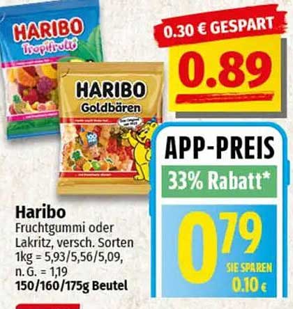 Haribo Fruchtgummi oder Lakritz, verschiedene Sorten