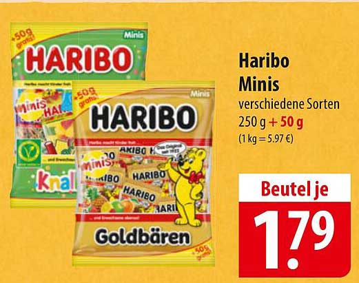 Haribo Minis verschiedene Sorten 250 g + 50 g