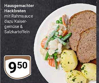 Hausgemachter Hackbraten mit Rahmsauce dazu Kaisergemüse & Salzkartoffeln