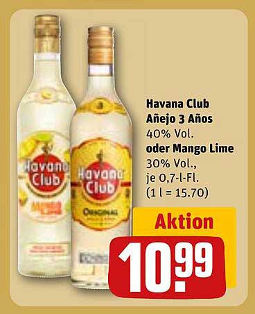 Havana Club Añejo 3 Años oder Mango Lime 0,7 l für 10,99€