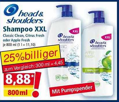 head & shoulders Shampoo XXL - Classic Clean oder Apple Fresh, 800 ml