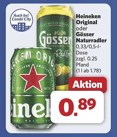 Heineken Original oder Gösser Naturradler 0,33/0,5-I-Dose