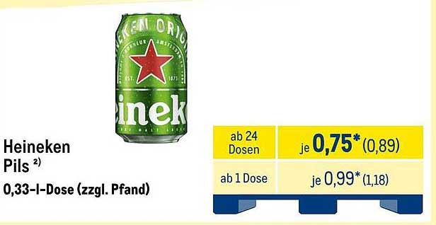Heineken Pils 0,33-l-Dose (zzgl. Pfand)
