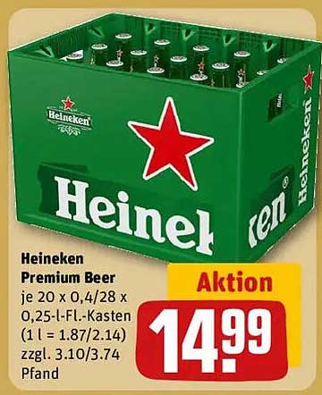 Heineken Premium Beer je 20 x 0,4/28 x 0,25-l-Fl.-Kasten