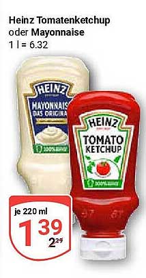 Heinz Tomatenketchup oder Mayonnaise 220 ml zum Vorteilspreis