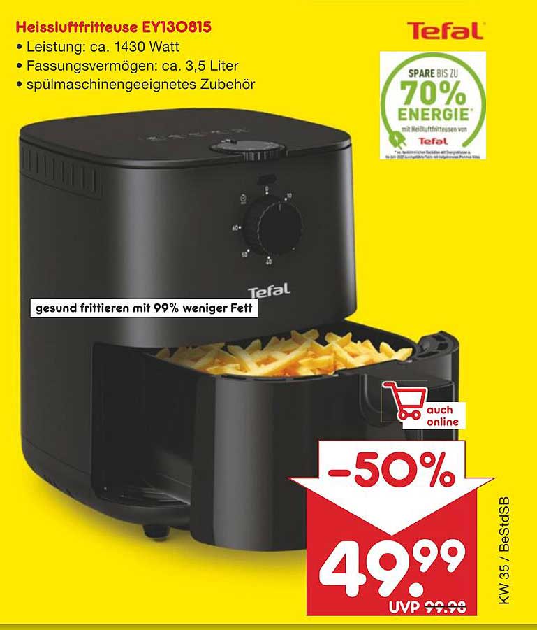 Heißluftfritteuse EY130815 von Tefal - Gesund frittieren mit 99 % weniger Fett!
