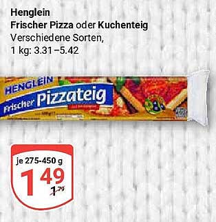 Henglein Frischer Pizzateig oder Kuchenteig, verschiedene Sorten