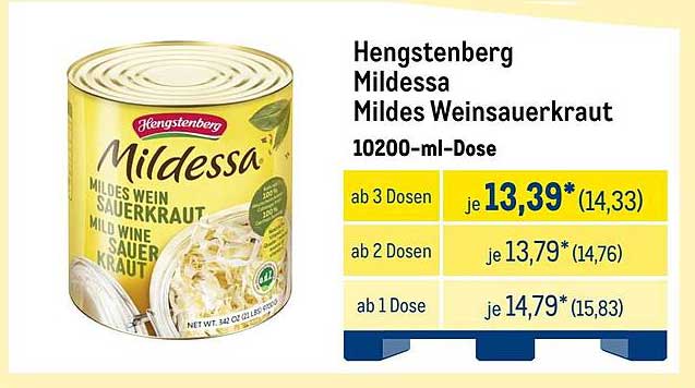 Hengstenberg Mildessa Mildes Weinsauerkraut 10200-ml-Dose