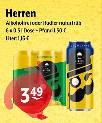 Herren Alkoholfrei oder Radler naturtrüb 6 x 0,5 l Dose + Pfand