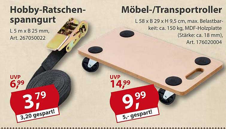 Hobby-Ratschenspanngurt & Möbel-/Transportroller