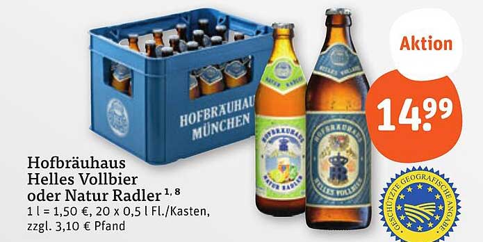 Hofbräuhaus Helles Vollbier oder Natur Radler