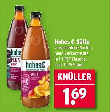 Hohes C Säfte verschiedene Sorten, ohne Zuckerzusatz; je 1-l-PET-Flasche, zzgl. 0.25 Pfand