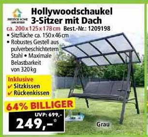 Hollywoodschaukel 3-Sitzer mit Dach