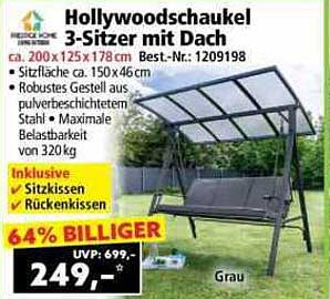 Hollywoodschaukel 3-Sitzer mit Dach - Robustes Entspannen für den Garten