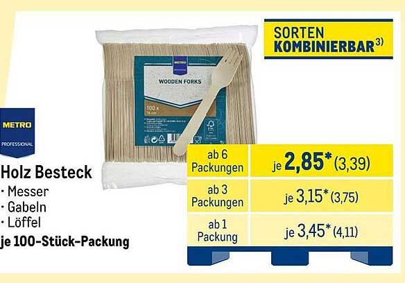 Holz Besteck von METRO - 100 Stück Packung