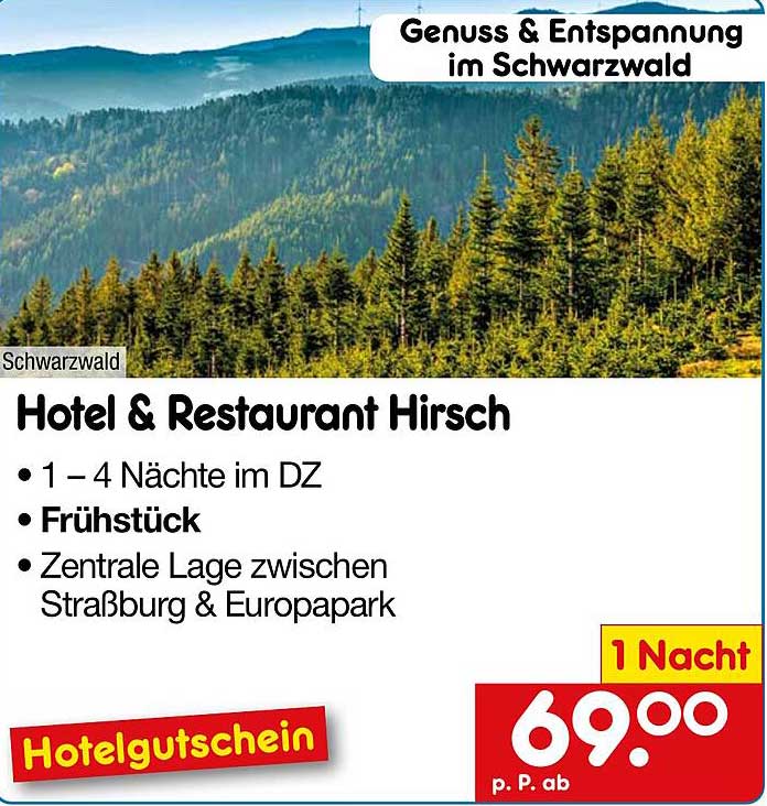 Hotel & Restaurant Hirsch - 1 bis 4 Nächte im DZ inklusive Frühstück