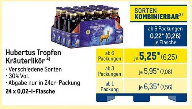 Hubertus Tropfen Kräuterlikör - 24 x 0,02-l-Flasche