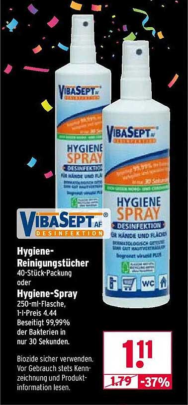 Hygiene-Reinigungstücher 40-Stück-Packung oder Hygiene-Spray 250-ml-Flasche