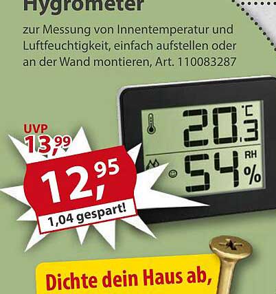 Hygrometer zur Messung von Innentemperatur und Luftfeuchtigkeit