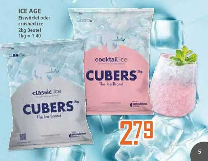ICE AGE Eiswürfel oder crushed ice 2kg Beutel