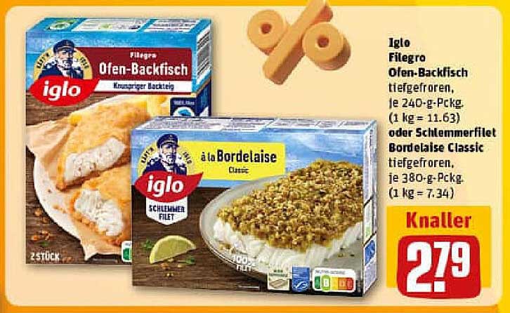 Iglo Filegro Ofen-Backfisch oder Schlemmerfilet à la Bordelaise Classic - Knaller Angebot