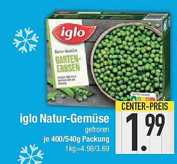 iglo Natur-Gemüse gefroren, Garten-Erbsen je 400/540g Packung
