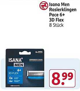 Isana Men Rasierklingen Pace 6+ 3D Flex – 8 Stück
