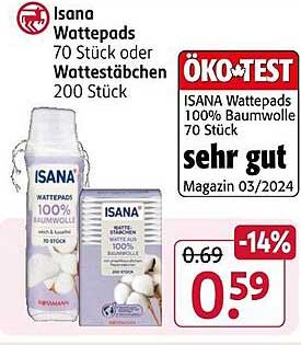 Isana Wattepads 70 Stück oder Wattestäbchen 200 Stück