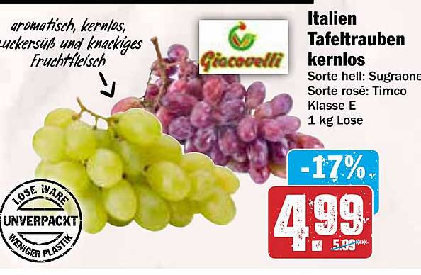 Italien Tafeltrauben kernlos