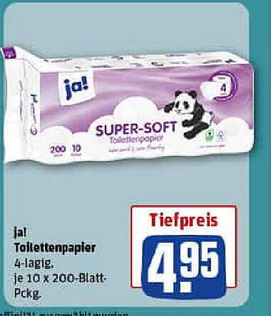 ja! Toilettenpapier Super-Soft 4-lagig, 10 x 200 Blatt