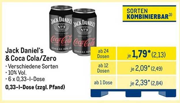 Jack Daniel's & Coca Cola/Zero, 0,33-l-Dose