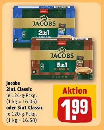 Jacobs 2in1 Classic oder 3in1 Classic für nur 1,99 €