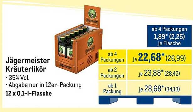 Jägermeister Kräuterlikör 12 x 0,1 l-Flasche