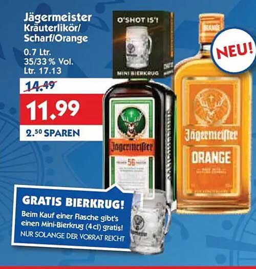 Jägermeister Kräuterlikör/Scharf/Orange 0.7 L