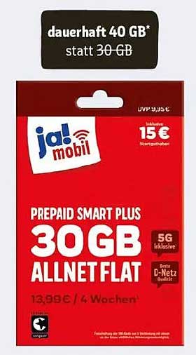 Jahresangebot: 30 GB Allnet Flat von ja! mobil