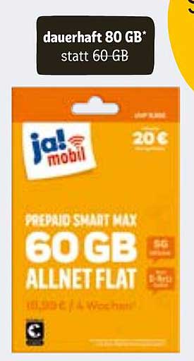 jal mobil Prepaid Smart Max – 80 GB statt 60 GB