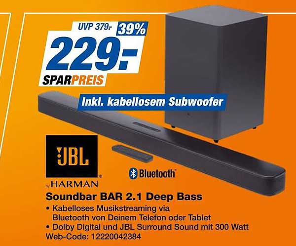 JBL Soundbar BAR 2.1 Deep Bass inkl. kabellosem Subwoofer