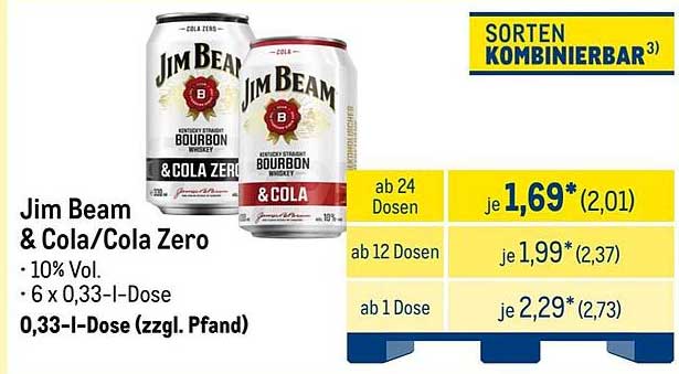 Jim Beam & Cola/Cola Zero 6 x 0,33 l-Dosen