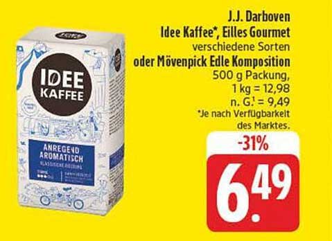 J.J. Darboven Idee Kaffee®, Eilles Gourmet oder Mövenpick Edle Komposition - 500 g Packung